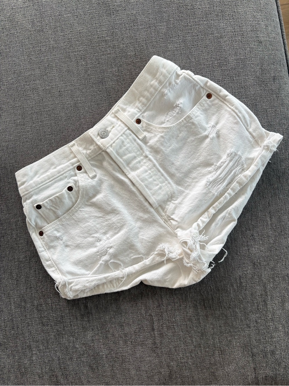 Levi's White Distressed Cutoff Denim Shorts